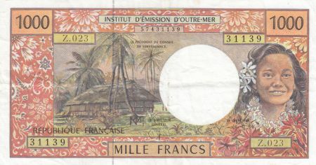 Polynésie Fr. 1000 Francs ND1996 - Tahitienne, case, paysage - Sign 8