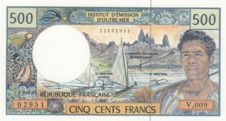 Polynésie Fr. 500 Francs - Pêcheur - Bateau- ND (1992) - Série V.009