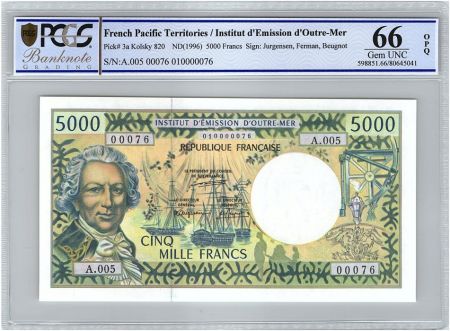 Polynésie Fr. 5000 Francs Bougainville - Trois-mâts - 1992 alph A.5 - PCGS UNC 66 OPQ