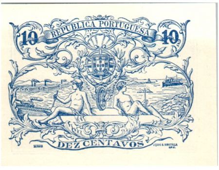 Portugal 10 Centavos 1917 - Commerce et indutrie, navire, train