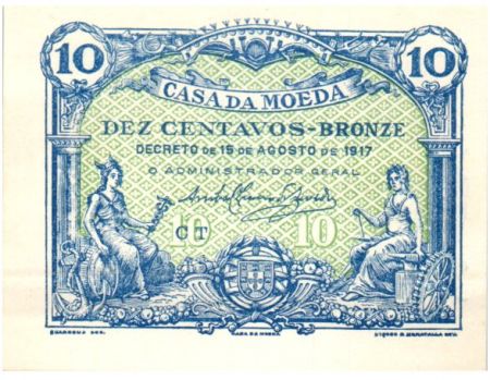 Portugal 10 Centavos 1917 - Commerce et indutrie, navire, train