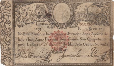 Portugal 10000 Reis 1798 - Miguel I - Guerre des 2 Frères - 1828