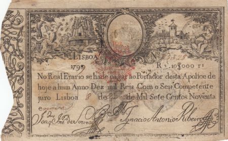 Portugal 10000 Reis 1798 - Pedro IV - Guerre des 2 Frères - 1826