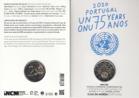 Portugal 2 Euro 75 ans de l\'ONU - 2020 - en coincard