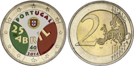Portugal 2 Euros - 40 ans de la Révolution des illets  - Colorisée - 2014