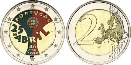 Portugal 2 Euros - 40 ans de la Révolution des illets  - Colorisée - 2014