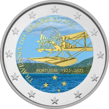 Portugal 2 EUROS COMMÉMO. COULEUR PORTUGAL 2022 - 100 ans de la première traversée par avion de l\'Atlantique sud