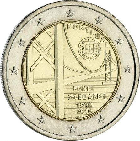 Portugal 2 Euros Commémo. PORTUGAL 2016 - Pont du 25 avril