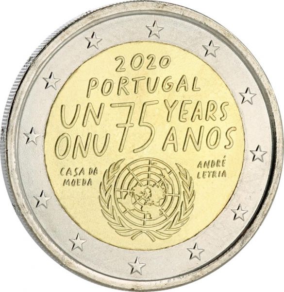 Portugal 2 EUROS COMMMO. UNC PORTUGAL 2020 - 75 ans des Nations Unies (ONU)