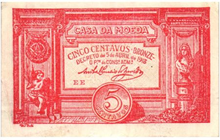 Portugal 20 Centavos 1917 - Armoiries, rouge