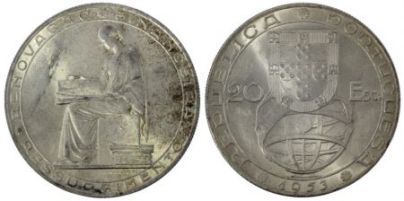 Portugal 20 Escudos - 1953 - 25 ans Reforme Financiere - Armoiries