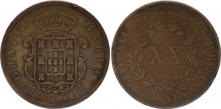 Portugal 20 Reis - Maria II - Armoiries - 1851 - KM.482