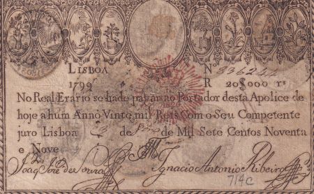 Portugal 20000 Reis - Pedro IV - Guerre des 2 Frères - 1799 - TB - P.46b