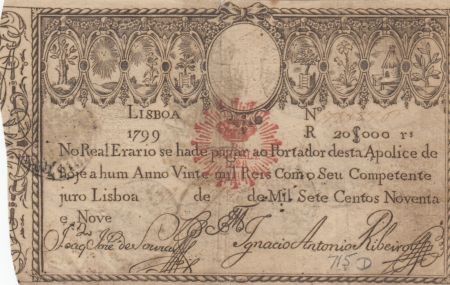 Portugal 20000 Reis 1799 - Miguel I - Guerre des 2 Frères - 1828