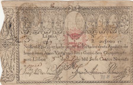 Portugal 20000 Reis 1799 - Pedro IV - Guerre des 2 Frères - 1826