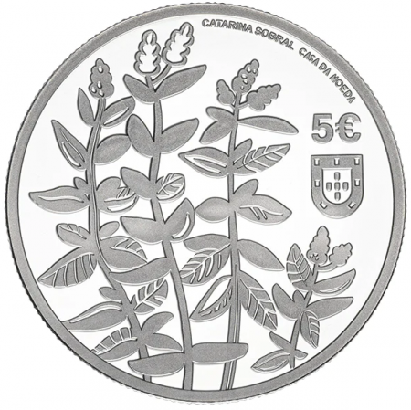 Portugal 5 EUROS argent BE Couleur 2023 - Menthe verte à longues feuilles