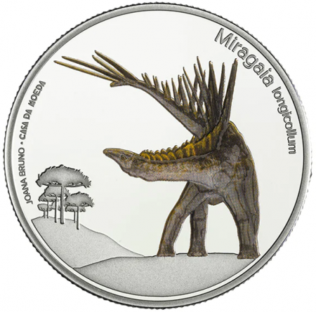Portugal 5 EUROS argent BE Couleur 2023 - Miragaia Longicollum (Dinosaures du Portugal)