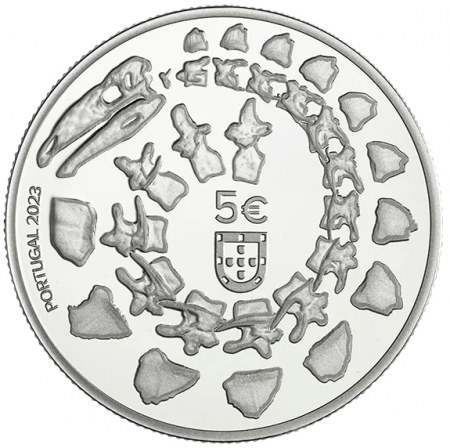 Portugal 5 EUROS argent BE Couleur 2023 - Miragaia Longicollum (Dinosaures du Portugal)