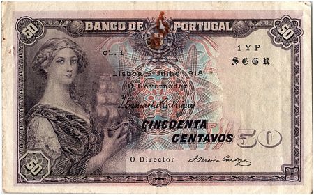 Portugal 50 centavos, Femme et bateau  - 1918 - P.112  -TB+
