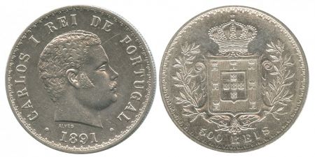 Portugal 500 Reis - 1891-1908 - Carlos 1er - Armoiries