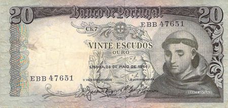 Portugal PORTUGAL  SANTO ANTONIO - 20 ESCUDOS 26/05/1964 - TB+