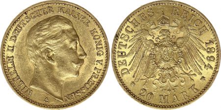 Prusse 20 Mark Wilhelm II - Aigle Impériale 1894 A Berlin - Or