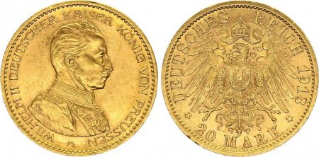 Prusse 20 Mark Wilhelm II - Aigle Impériale 1913 A Berlin