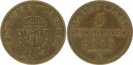 Prusse 3 Pfennig Guillaume I - 1870 A