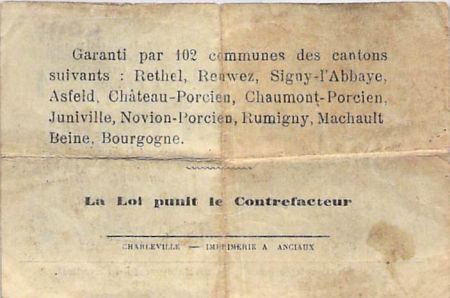 REGION DE RETHEL - BON DE 1 FRANC 12/07/1916