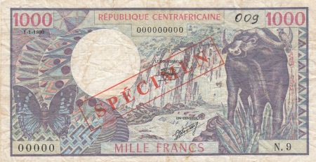 Rép. Centrafricaine 1000 Francs - Buffle - 1980 Spécimen Série N.9