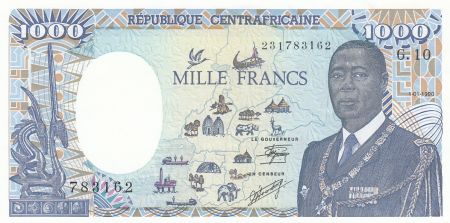 Rép. Centrafricaine 1000 Francs - Général Kolingba - Eléphant - 1990
