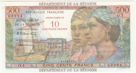 Réunion 10 NF / 500 Francs Pointe-À-Pitre - Surchargé  - 1967 - Sign. Calvet