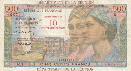 Réunion 10 NF / 500 Francs Pointe-À-Pitre - Surchargé  - 1971 - TTB