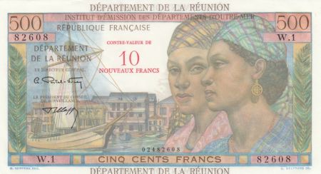 Réunion 10 NF / 500 Francs Pointe-À-Pitre - Surchargé  - 1971