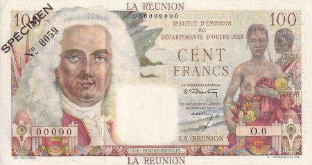Réunion 100 Francs - La Bourdonnais - 1960 - Spécimen - SUP+ - Kol.440.1