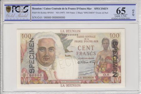 Réunion 100 Francs La Bourdonnais 1947 - Spécimen - PCGS 65OPQ