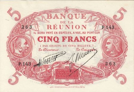 Réunion 5 Francs Cabasson, type 1901 Rouge - 1938 Série P.143