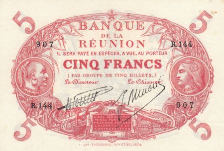 Réunion 5 Francs Cabasson, type 1901 Rouge (1938) Série R.144