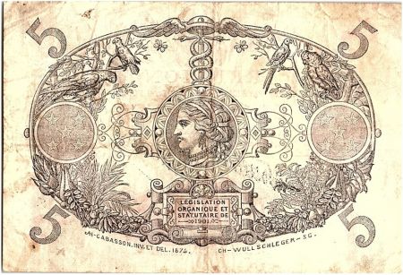 Réunion 5 Francs Cabasson, type 1901 Rouge