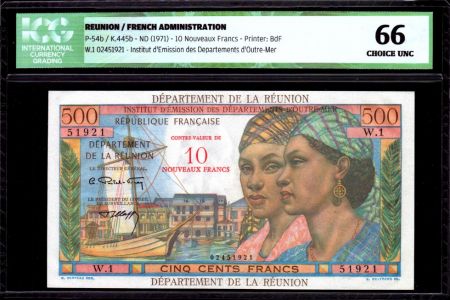 Réunion 500 Francs Pointe-À-Pitre - Surchargé 10 NF - 1971 - ICG UNC66