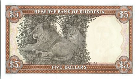 Rhodésie 5 Dollars  Armoiries - Lions - 1976