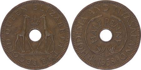 Rhodésie et Nias. ½ Penny 1958 - Armoiries, girafes - 2 em