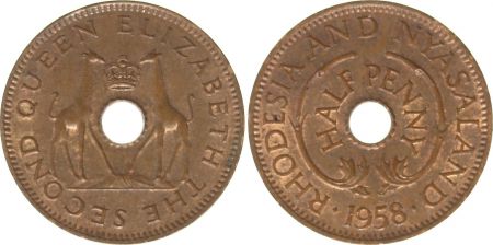 Rhodésie et Nias. ½ Penny 1958 - Armoiries, girafes