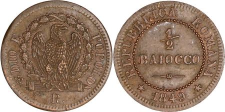 Rome 1/2 Baiocco - République Romaine -1849 R