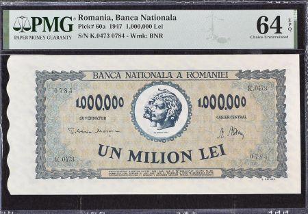 Roumanie 1 000 000 Lei - Trajan et Décébale - 1947 - PMG 64 - P.60a