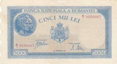 Roumanie 5000 Lei Portrait d\'hommes - 28-09-1943