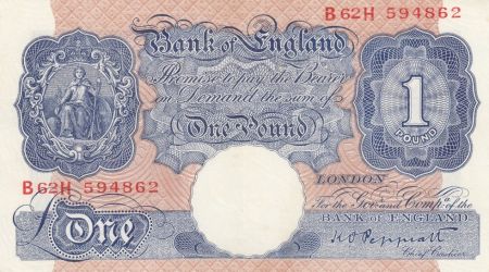 Royaume-Uni 1 Pound Britannia - Série B62H - Sign Peppiatt - 1940/1948