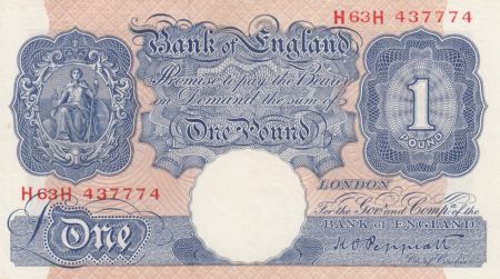 Royaume-Uni 1 Pound Britannia - Série H63H - Sign Peppiatt - 1940/1948