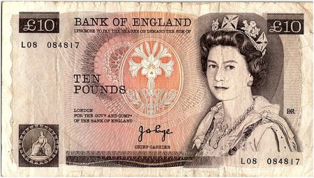 Royaume-Uni 10 Pounds, Elisabeth II - Florence Nightingale - 1975 - P.379a - TB - Série L.08