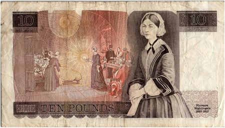 Royaume-Uni 10 Pounds, Elisabeth II - Florence Nightingale - 1975 - P.379a - TB - Série L.08